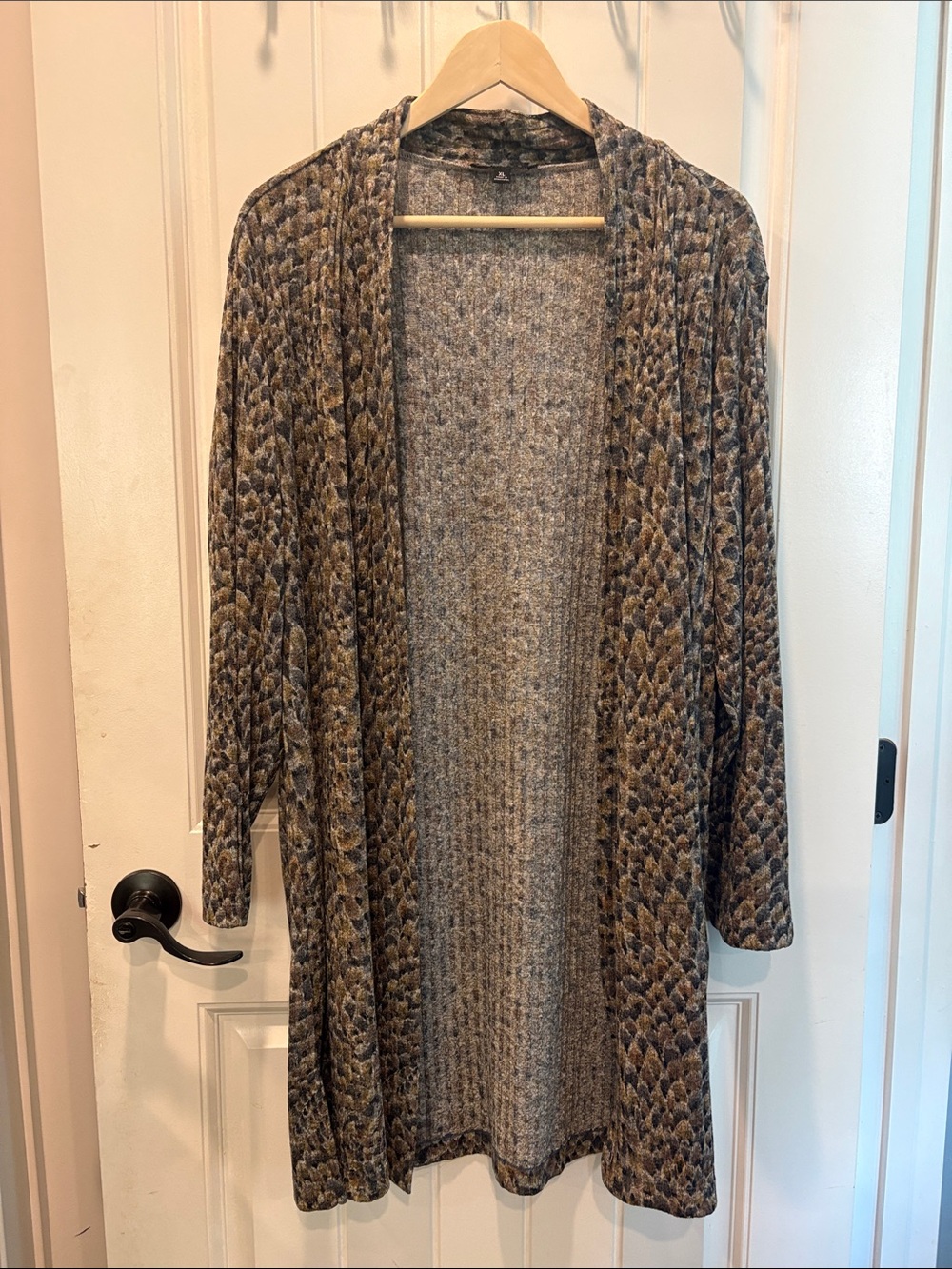 Open-Front Long Women's XL Cardigan Sweater in Brown&Gray earth tone colors NWT